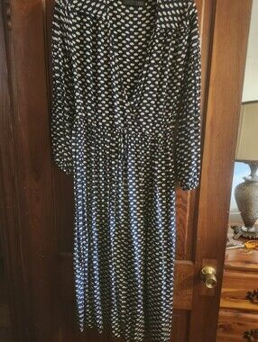 Christy Dawn Navy and White Floral-Print Long Sleeve Maxi Dress